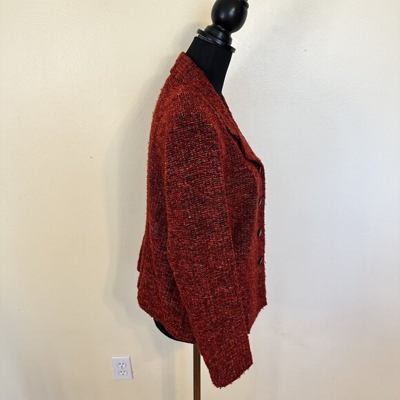 Vtg Red Womens Blazer XL 16 Tweed Knit Button Jacket USA Sag Harbor Rust - Picture 4 of 8